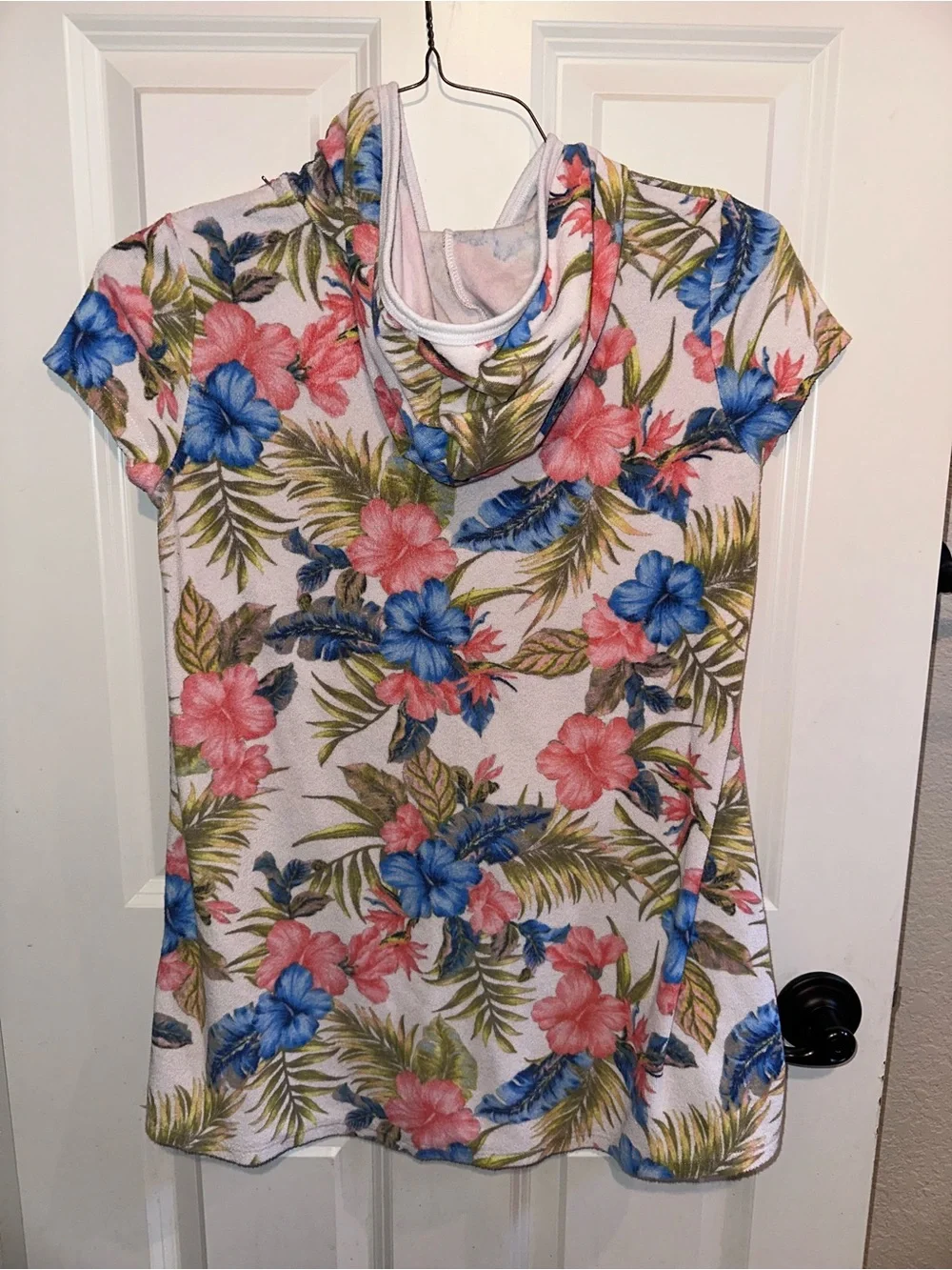 Wonder Nation White Hoodie Cover-Up with Pink, Blue & Green Floral Accents Sz L